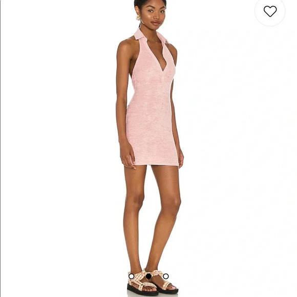 Lovers & Friends Tyler Mini Dress Candy Pink XS Revolve Mini Halter Preppy Terry - Picture 2 of 5